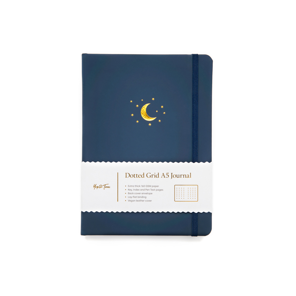 Notebook Moon and Stars midnight blue A5 dot grid (Yop&Tom) - Teippitarha